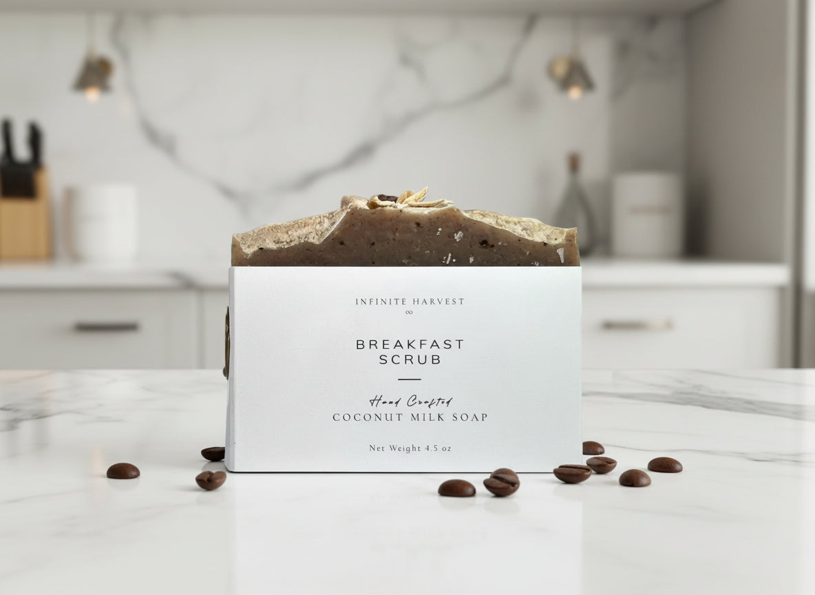 bar of coconut milk soap called Breakfast Scrub