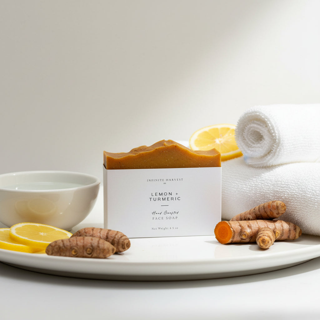 A Bar of soap called Lemon + Tumeric Face Soap