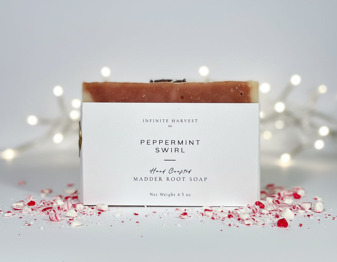 bar of Madder Root Soap called Peppermint Swirl