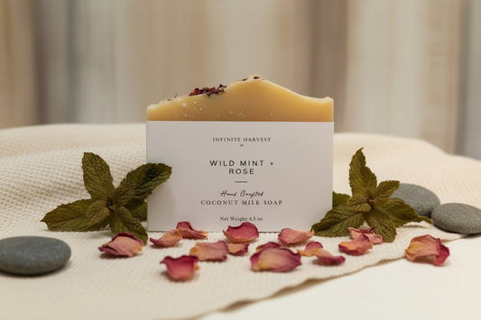 A bar of soap called Wildmint + Rose Coconut Milk Soap