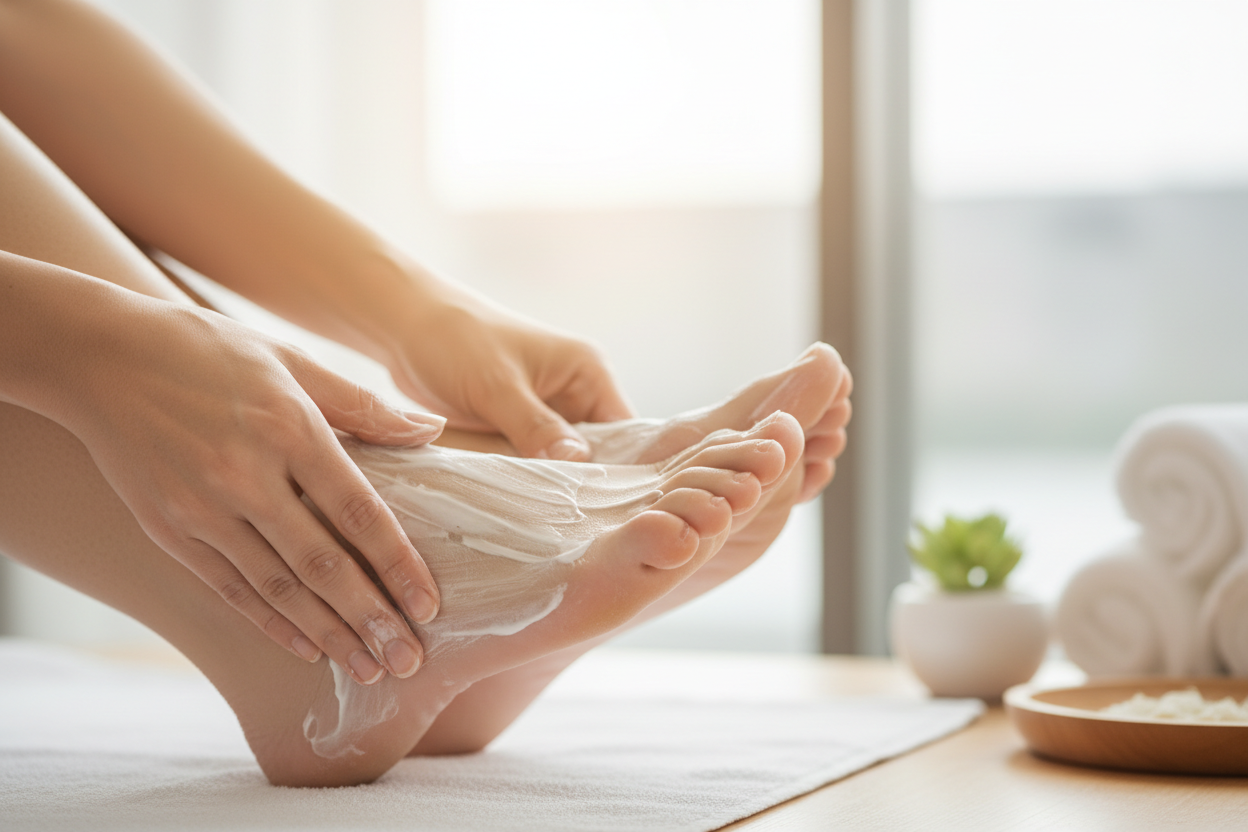 cream being rubbed into nice feet