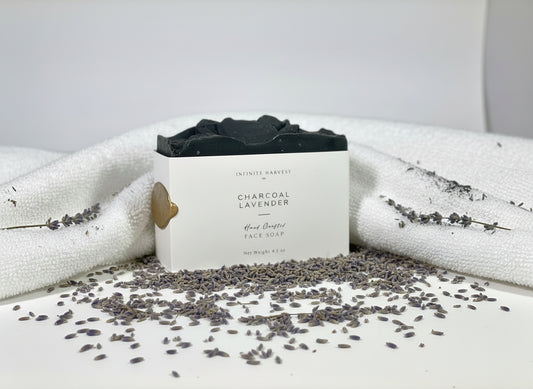 Bar of Charcoal face soap called Charcoal Lavender