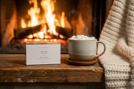 Bar of coconut milk soap called Fireside cocoa