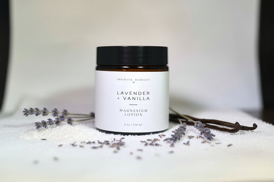 4 ounce magnesium lotion called Lavender + Vanilla