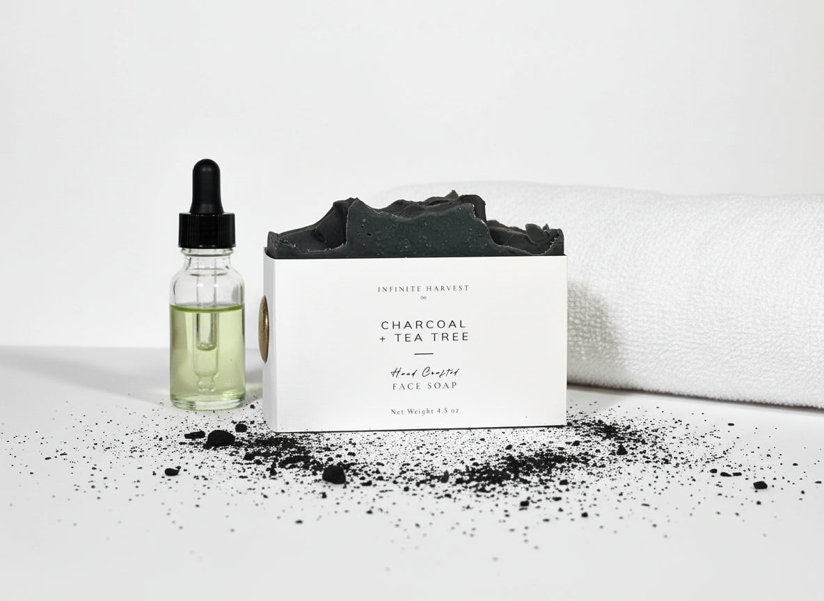 bar of face soap called Charcoal + Tea Tree