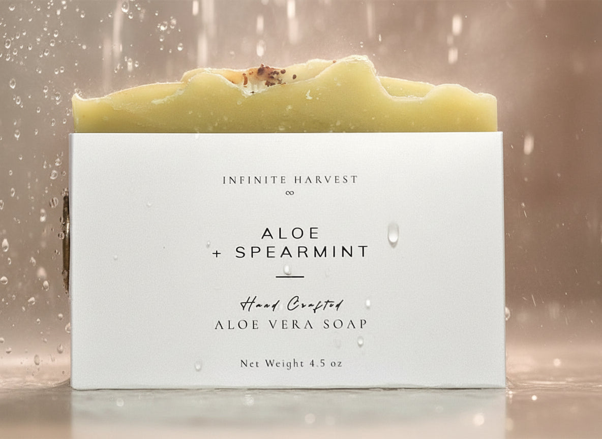 Bar of Aloe Vera Soap called Aloe + Spearmint