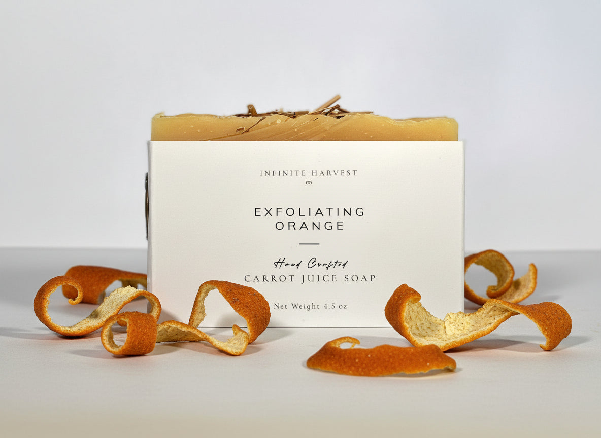 Bar of Carrot Juice soap called Exfoliating Orange