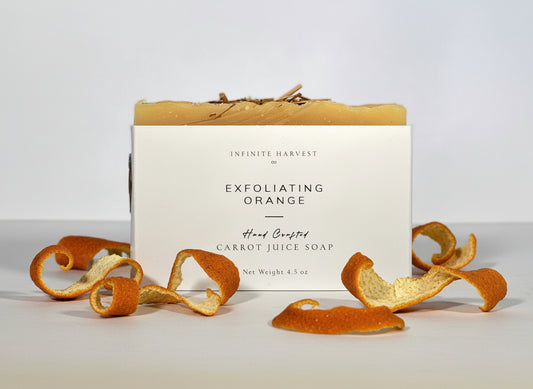Bar of Carrot Juice soap called Exfoliating Orange