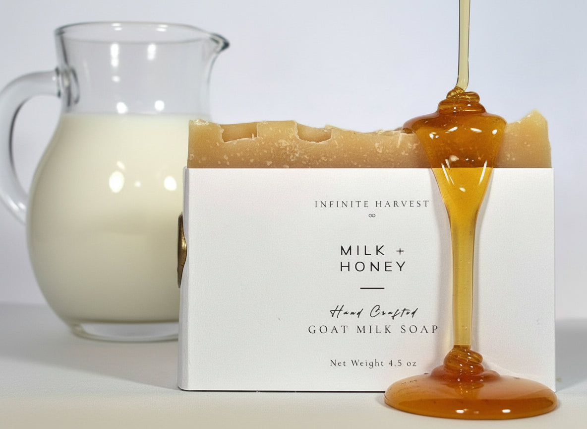 bar of goat milk soap called Milk + Honey