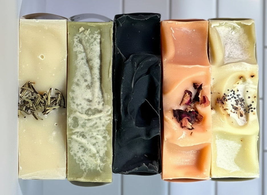 top down view of 5 bars of soap