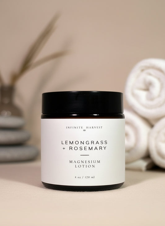 4 ounce Magnesium lotion called Lemongrass + Rosemary