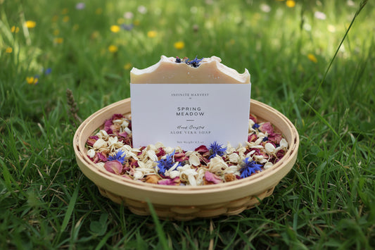 A bar of soap called Spring Meadow Aloe Vera Soap
